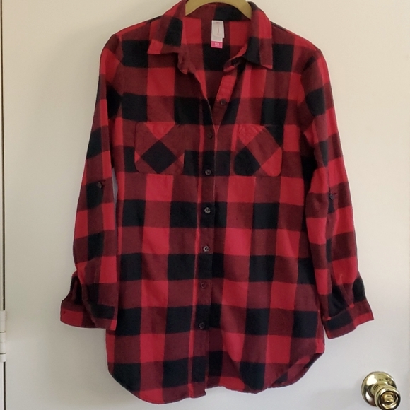 NOBO Tops - NOBO flannel black and red plaid long sleeve shirt. Size S (3-5)
